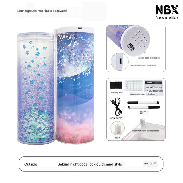 Pencil Case Code Lock Pen Box NBX Password Pencil Case Large Capacity Stationery Box Multi-Function Cylindrical Pencil Box Style 14
