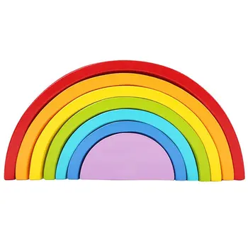

7pcs Funny Rainbow Wooden Buliding Bridge Blocks Creative Toy Set Early Educational Montessori Model Building Toys for Children