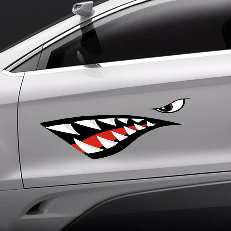 

Pair Shark Teeth Mouth Car Tuning Decal Stickers for Kayaking Dinghy Boat Universal Exterior Parts Car Decoration Accessories