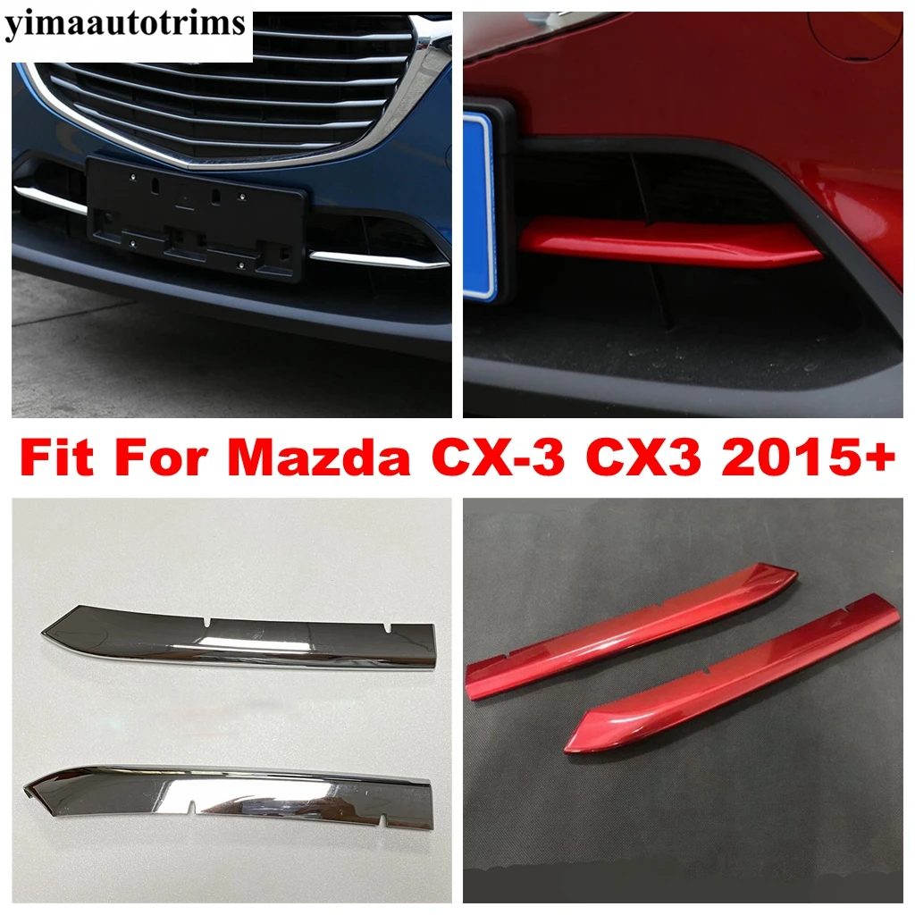 

ABS Chrome / Red Front Bumper Grille Grill Inserts Plate Stripes Cover Trim Accessories Exterior For Mazda CX-3 CX3 2015 - 2021