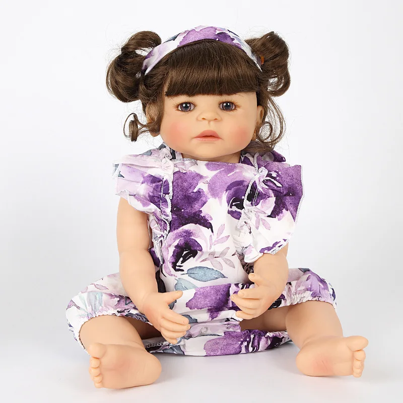 55 см Reborn Baby Doll игрушка полностью силиконовая фиолетовая ткань тела короткие объемные волосы Реалистичная кукла для малышей Дети сопутствующие игрушки подарки