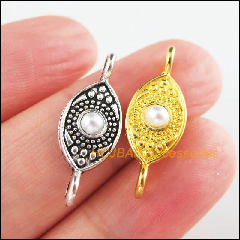 

18 New Eyes Charms Retro Flower White Acrylic Connectors Tibetan Silver Tone & Gold Color 9x23.5mm