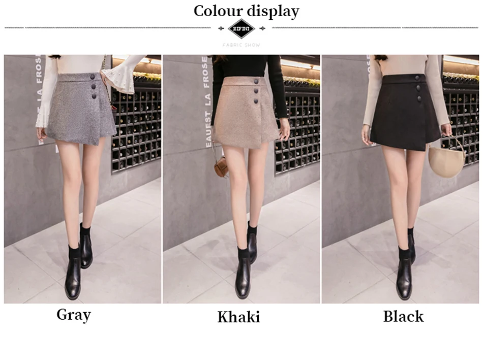 Gareмая осень зима Женская юбка шорты женские шерстяные черные серые с высокой талией корейский стиль плюс размер женские шорты для женщин шорты женские шорты с высокой талией юбка шорты юбка женские