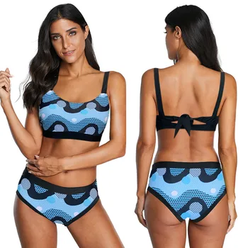 

2020 New Women Biquini Bandage Padded Push Up Lengerie Mesh Printed Bathing Suit Wire Free Female Intimates Lady Underwear Set