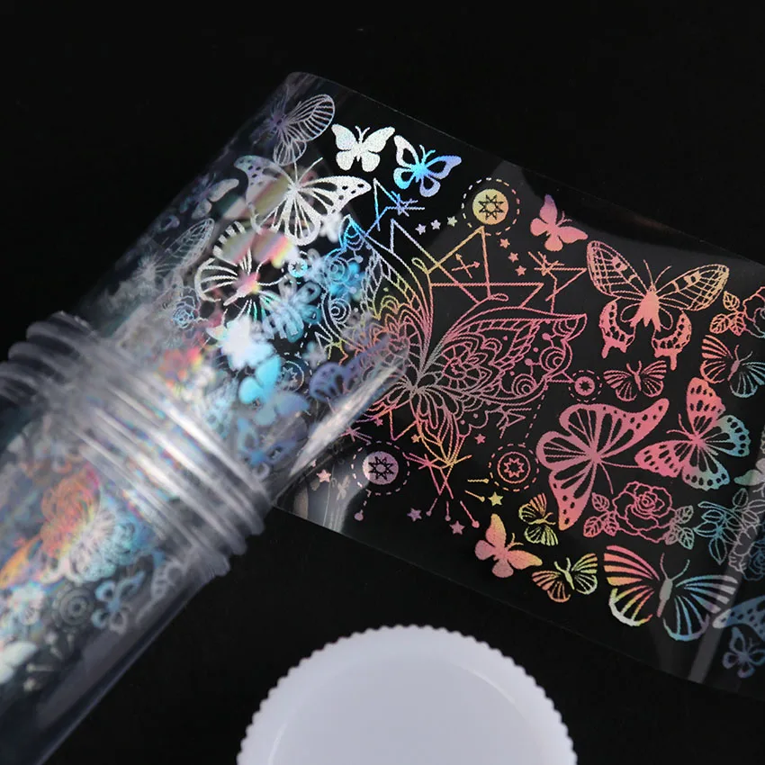 Butterfly 297 4*100cm/Roll Holographic Nail Foil Flame Dandelion Flower Nail Art Transfer Sticker Water Slide Nail Art Decals - Цвет: Butterfly 297