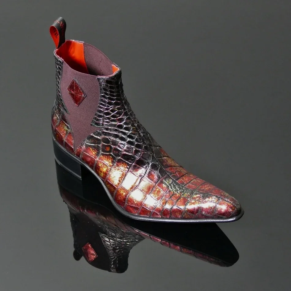

Men Fashion Luxury Pointed Toe Chelsea Boots Vintage Snake Comfortable Ankle Boots Zipper Male Casual Boot NE004