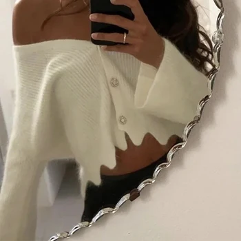 

Foridol white fluffy cropped cardigans women long sleeve autumn winter button casual fuzzy short cardigan v neck tops 2020
