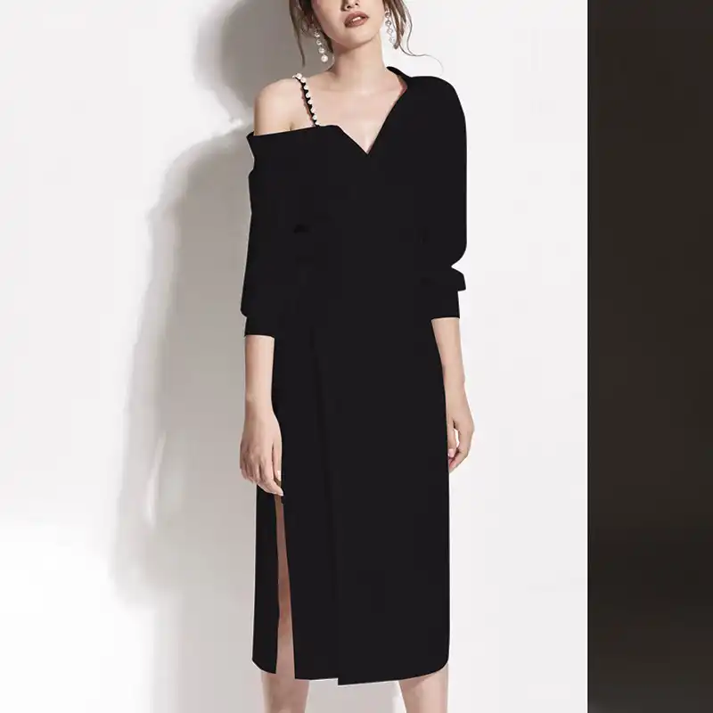 black off the shoulder shirt dress