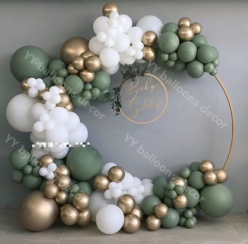 132pcsBaby Dusche Ballon Garland Arch Kit 12Ft RETRO Grün Weiß Gold Latex Air Balloons Packung für Geburtstag Party Decor supplie