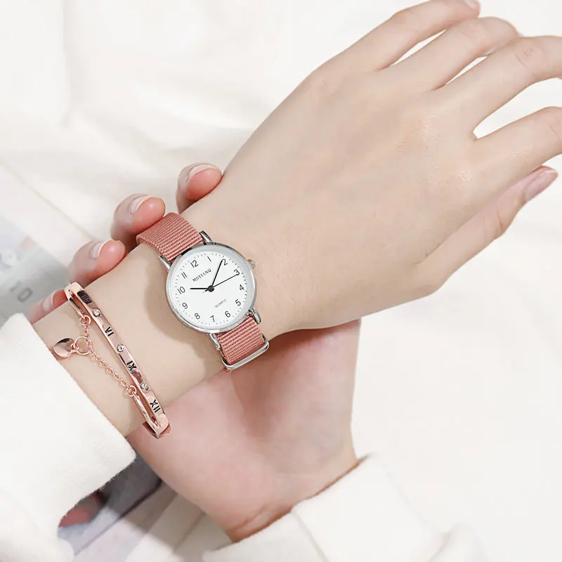 

Canvas Casual Female Students Watch INS Ulzzang-Style Cute GIRL'S Heart Japanese-style Indie Korean-style Simple Women's Watches