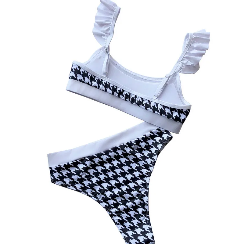 Bikinis 2020 Women Padded Push-up Bra Bikini Set Ruffles Houndstooth Swimsuit High Waist Swim Maillot De Bain Biquinis Femme