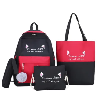 

Student's Backpack Junior High School Bag Pencil Bag Shoulder Tote Backpack 4pcs For Teenage Girl Student School Bag Women