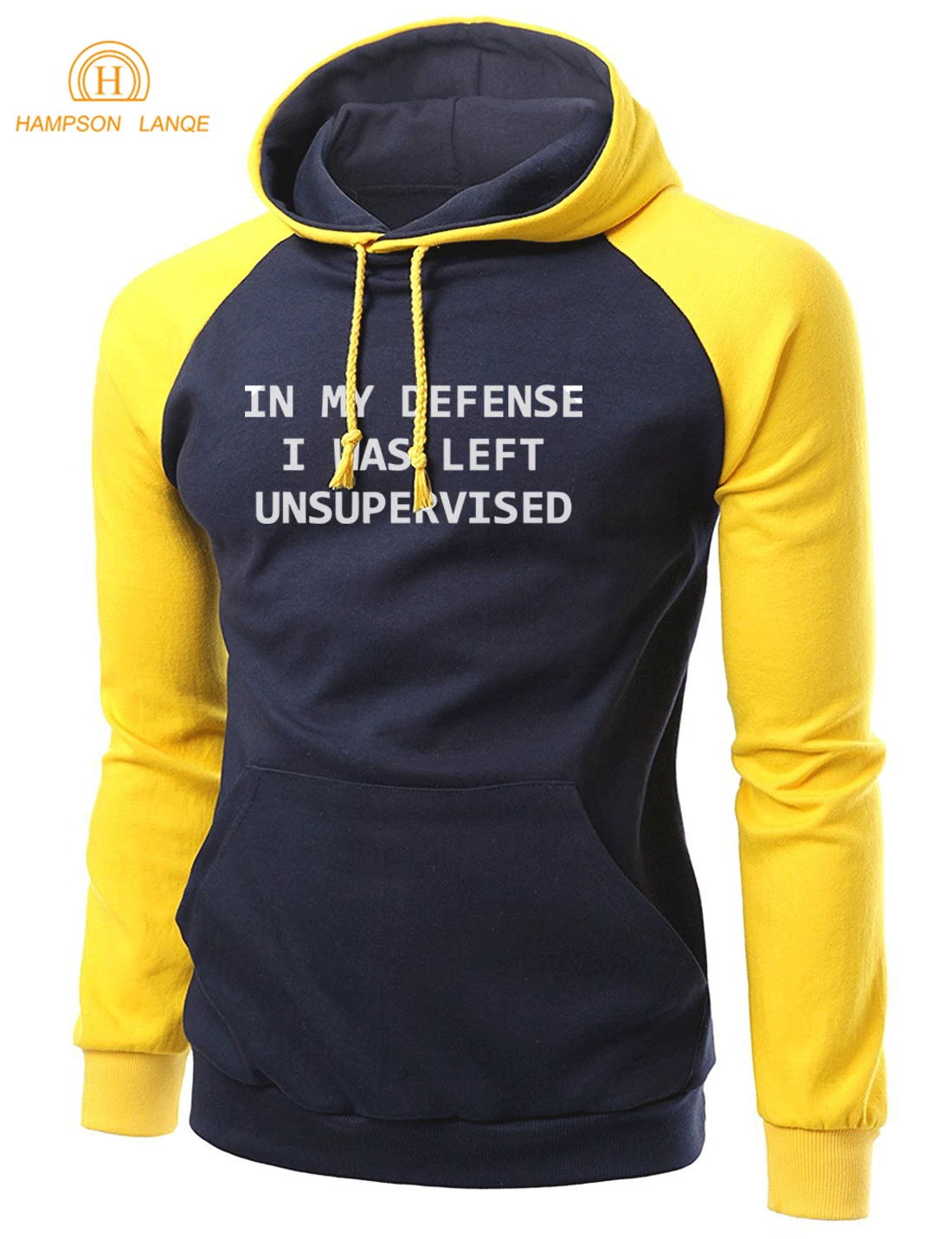 

Harajuk Raglan Men Hoodies In My Defense I Was Left Unsupervised Letters Print 2020 Autumn Winter Fleece Sweatshirts Male Hooded