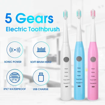 

Electric Toothbrush USB Charge Rechargeable Tooth Brushes Washable Electronic Top Quality Smart Chip Toothbrush with 4 Brush Hea