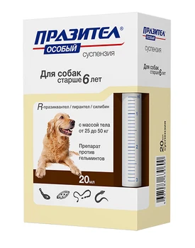 

PRAZITEL PRAZITEL SPECIAL SUSPENSION - anthelmintic for dogs older than 6 years of age weighing between 25 and 50 kg Astrafarm