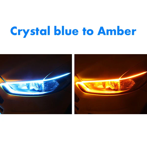 Crystalblue to Amber 1 шт. новейший автомобиль DRL светодиодный дневные ходовые огни авто течёт указатель поворота направляющая полоса фары в сборе аксессуары для стайлинга автомобилей - Цвет: Crystalblue to Amber