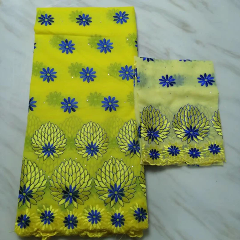 

2020 African George Lace Fabric High Quality Nigerian Lace Material Gele Headtie Aso Oke with Beads For Wedding 5+2 yards/lot