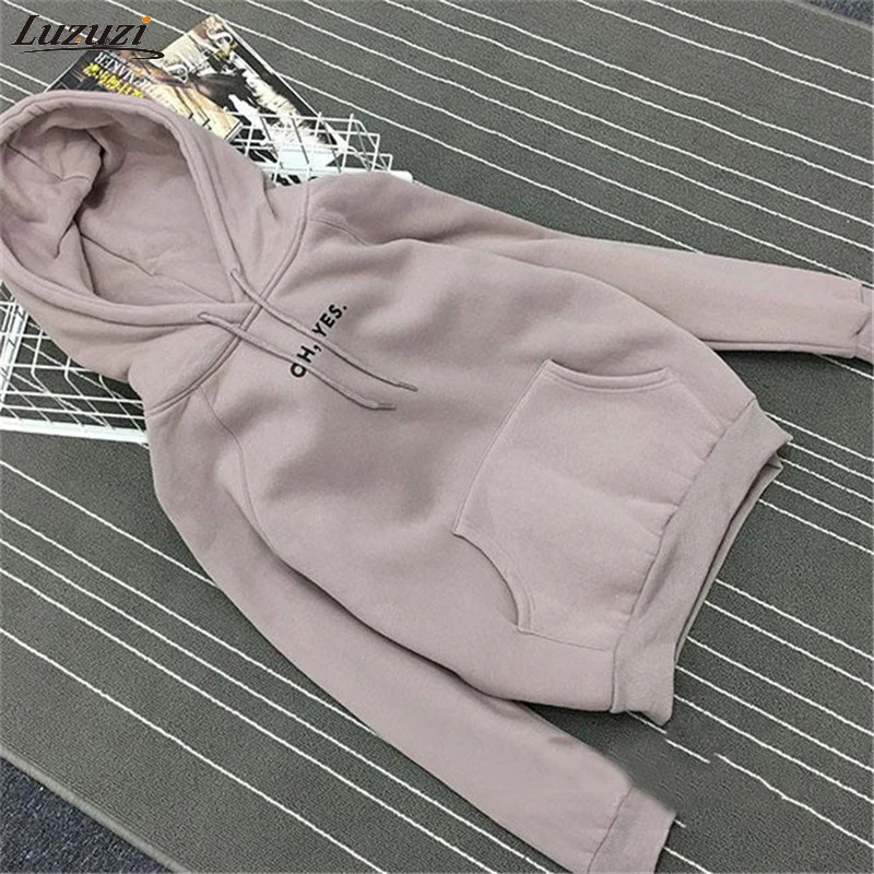 Luzuzi/осенне-зимний флисовый пуловер с принтом в стиле Харадзюку надписью Oh Yes