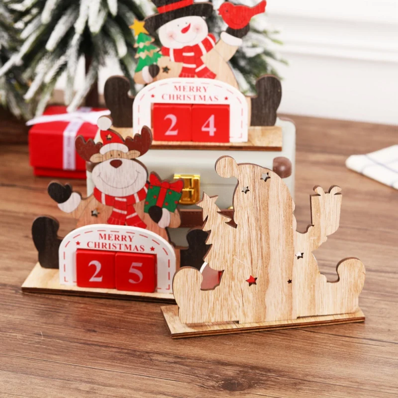 Деревянный Рождественский календарь с нарисованными блоками обратный отсчет до Рождества Праздничный Орнамент для украшения дома товары