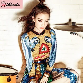 

Autumn And Winter Runway Embroidery Sequined Knitting Sweaters Fashion Jacquard Long Sleeve Round Neck Pullover Sweater Top