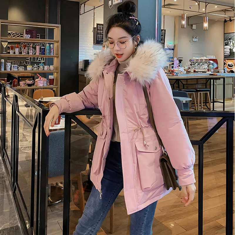 

Cotton Overcoat Women's 2019 Winter New Style Korean-style Students Mid-length down Jacket Cotton-padded Clothes Thick Large Fur