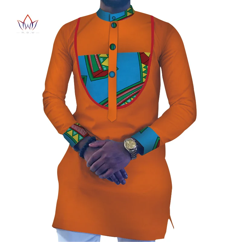Африканская одежда мужские лоскутные рубашки с длинными рукавами Bazin Riche Африканский дизайн повседневная одежда из хлопка мужские рубашки WYN670 - Цвет: 8