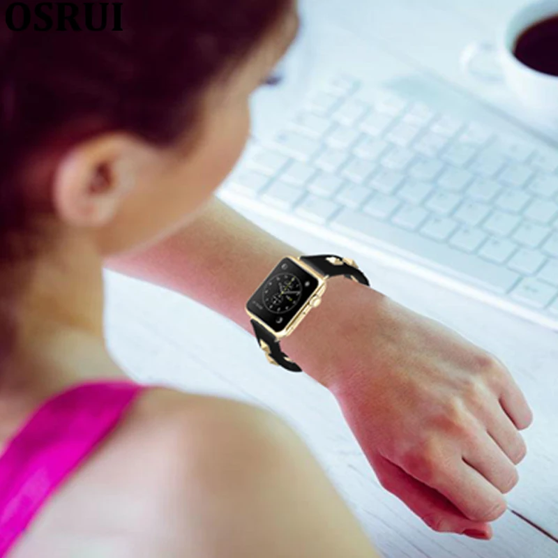 Кожаный ремешок-браслет с заклепками для apple watch band 4 correa 44 мм 40 мм iwatch 38 мм 42 мм серия 4 3 2 1 Аксессуары для apple watch