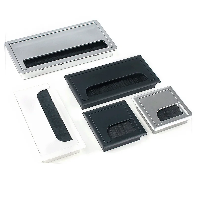 Description Picture 2 of itemABS L 160mm Table Desk Rectangle Wire Cable Grommet Hole Cover Outlet Port with Black Brush