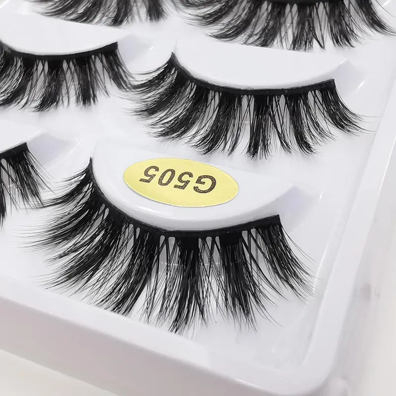 5Pairs 3D Mink Lashes Thick False Eyelashes Fluffy Wispy Crisscros Winged Tapered Eyelashes Handmade Makeup Extension Tools