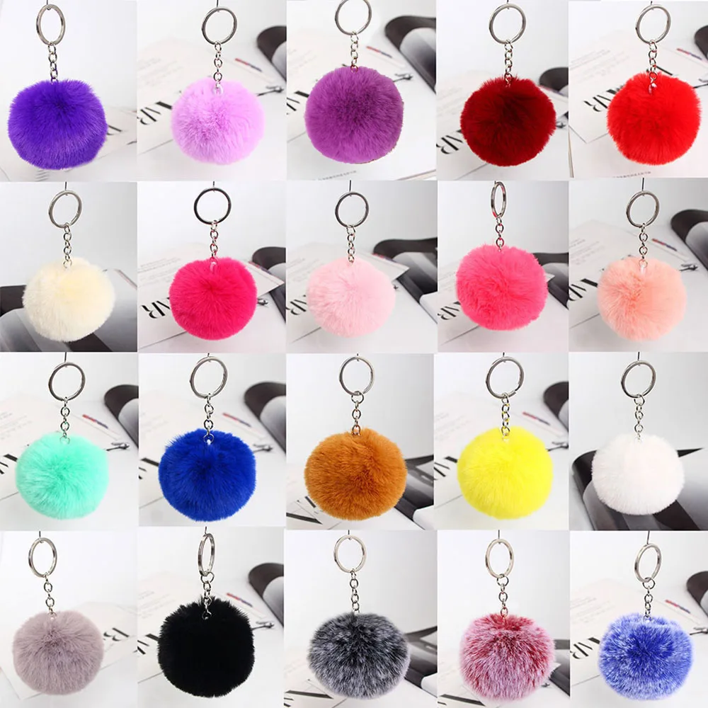 Car Keyring Jewelry Pendant Key-Holder Pom-Pom Keychain Soft Faux-Fur-Like-Ball Women Bag