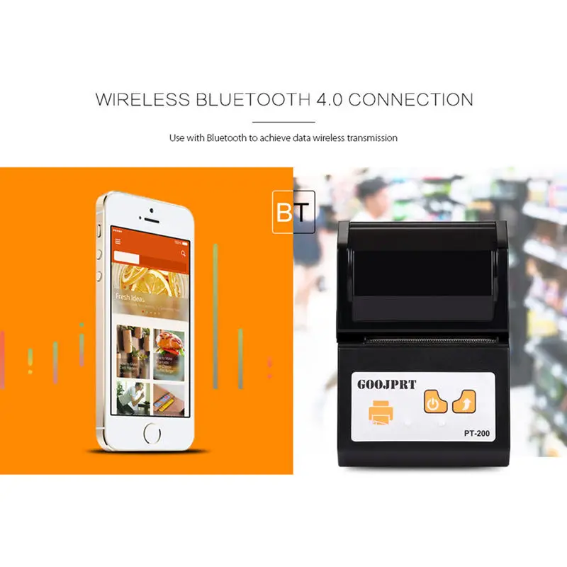 Goojprt Pt200 Portable Wireless Printer 58Mm Bluetooth Thermal Printer For Android Ios Mini Bluetooth Thermal Printer Eu Plug