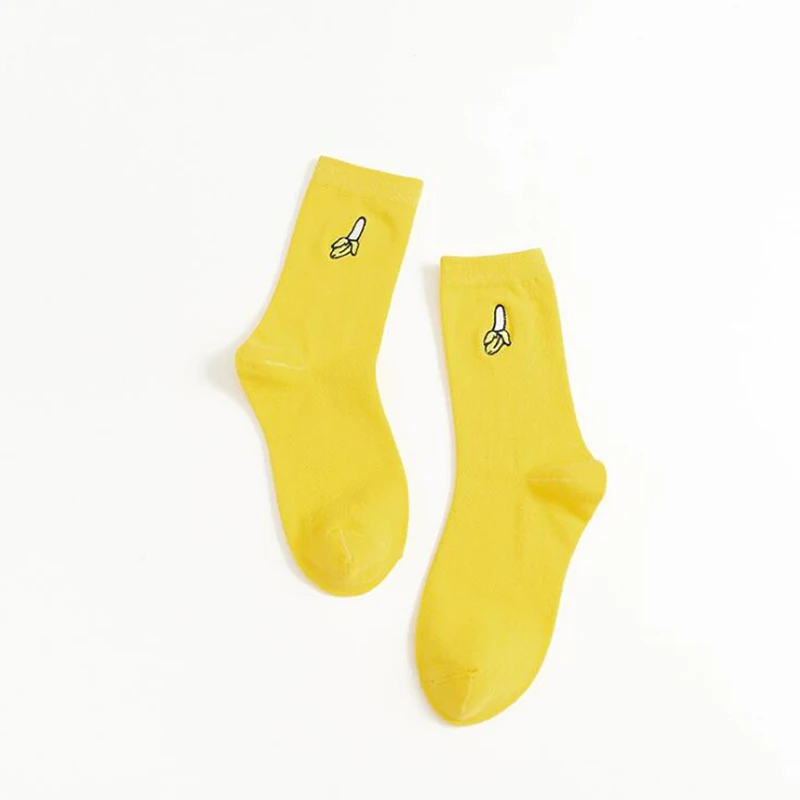 Tide models new fashion fruit embroidery solid color college wind ladies cotton socks - Цвет: Banana
