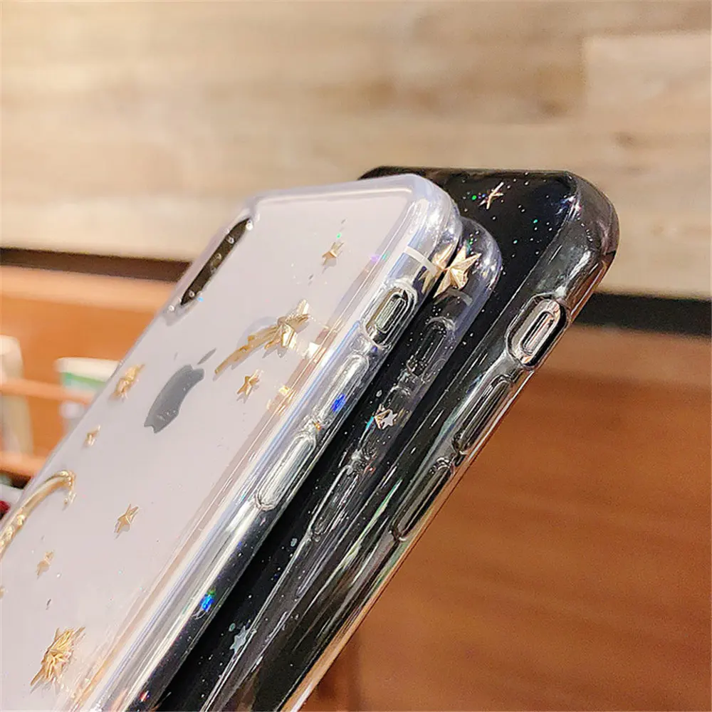 Lovebay Прозрачный чехол для телефона с Луной и звездами для iPhone 11 Pro Max 7 8 Plus X XR XS Max блестящая пудра мягкая ТПУ Силиконовая задняя крышка