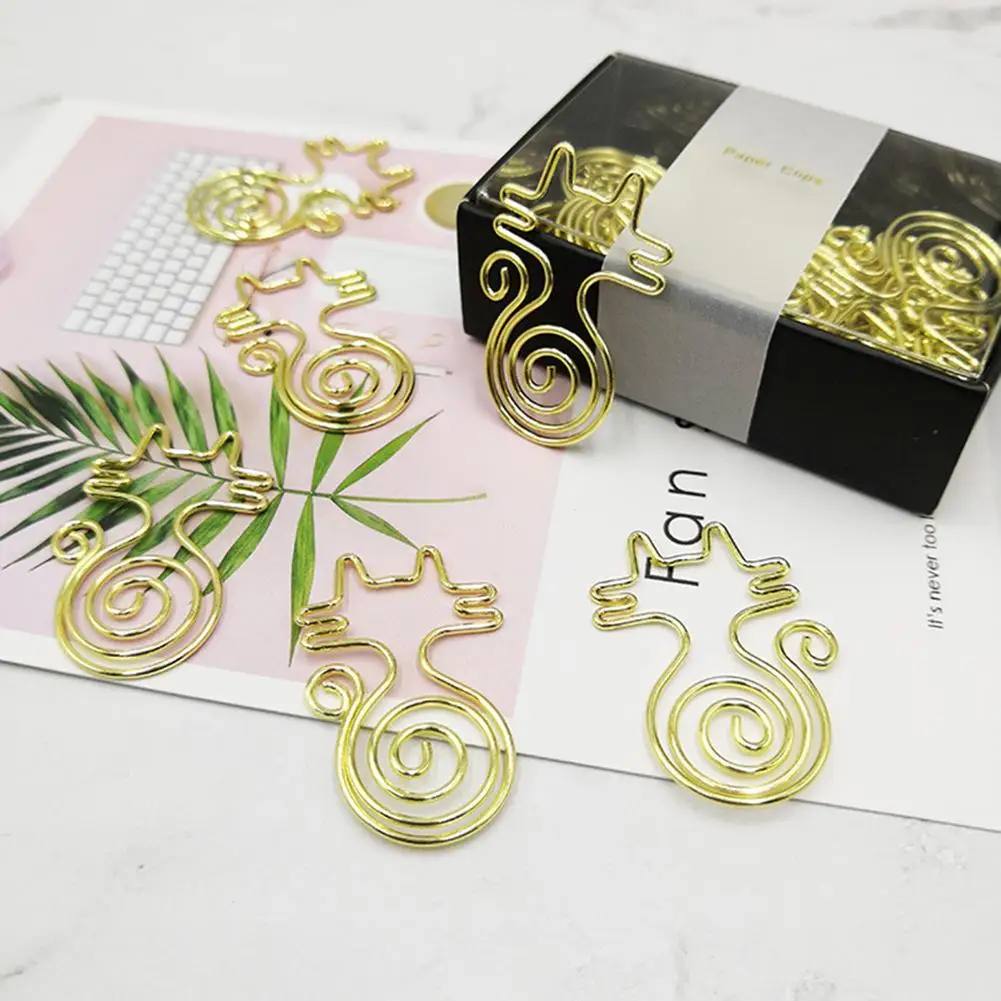20 Pieces Metal Cat Shape Cute Paper Clips Creative Rose Gold Paperclip Bookmark Clip Document Notes Clips Office Supplies