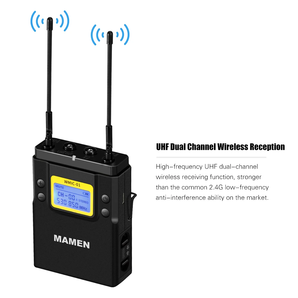 MAMEN WMIC-01 60 м Диапазон конденсаторный микрофон UHF двухканальный цифровой беспроводной микрофон Система один передатчик один приемник