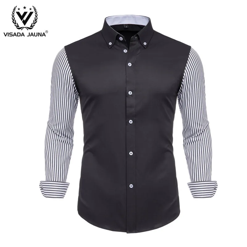 VISADA JUANA Fashion Print Casual Men Long Sleeve Shirt Stitching Fashion Pocket Design Fabric Soft Comfortable Male Dress Slim