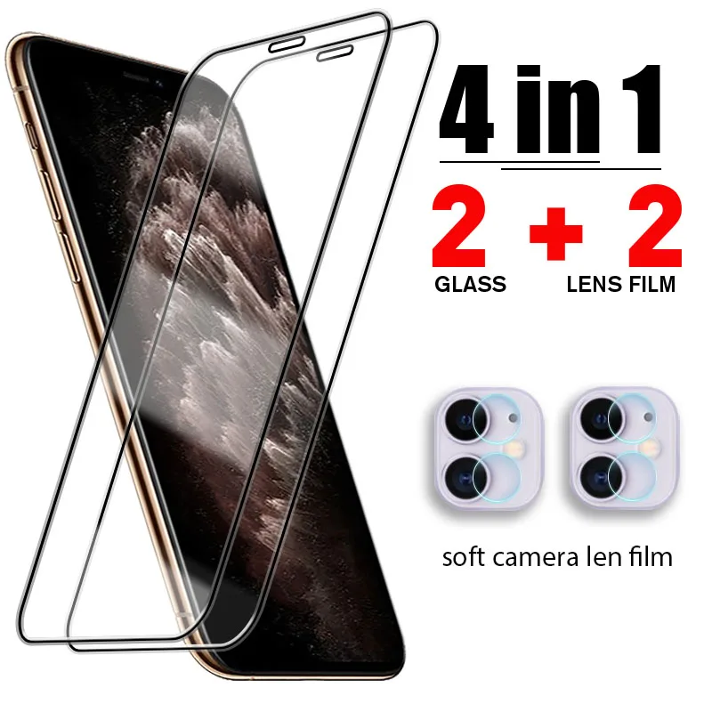 4in1 screen protector glass for iphone 12 i12 pro max mini lens protective 11 i11 x xs xr | Мобильные телефоны и