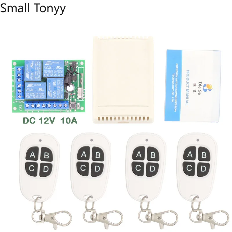 

Remote Control 433Mhz 12V 10Amp 4CH rf Switch Relay Receiver and Transmitter for Garage Remote Control and Remote Light Switch