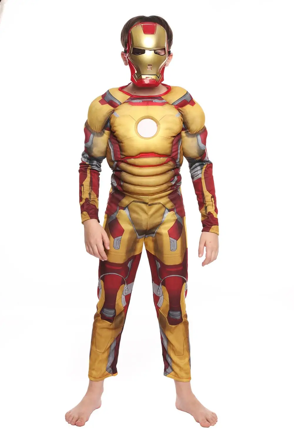 Костюм Железного человека на Хэллоуин; цвет красный, желтый, синий; костюм супергероя «мстители»; детское нарядное платье; комбинезон; комплект с маской - Цвет: Золотой