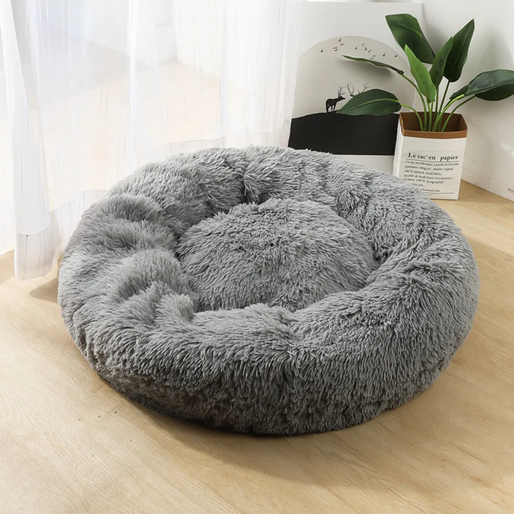 Transer Dog Bed Dog Round Cat Winter Warm Sleeping Bag Long Plush Soft Pet Bed Calming Beds XS,S,M,L,XL Cama Perro 19Sep26 P30 - Цвет: GY