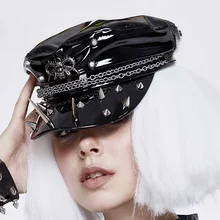 Devil Fashion Women's Punk Rock Lacquer Pu Leather Hat Handsome Fashion Trend Rivet Decoration Stage Performance Caps