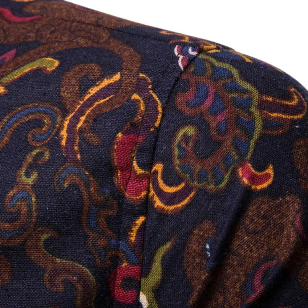 Homens da camisa Цветочные Восьмиугольные импрессо Baixo Camisa hawaiana camisa Manga longa camisas de Roupas Цветочные masculina 10,4