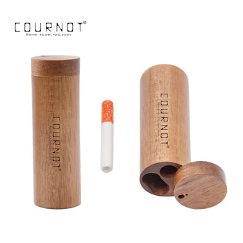 

Natural Wooden Dugout With One Hitter Pipe Stash Box 100MM Handmade Ceramic Cigarette Holder Smoking Tobacco Storage Case