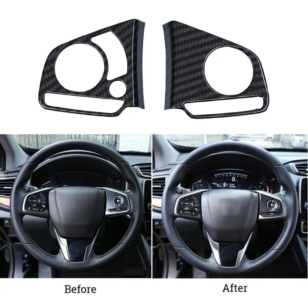 2PCS Steering Wheel Button Carbon Fiber Patch For Honda Civic 10th Steering Wheel Cover Trim Sticker