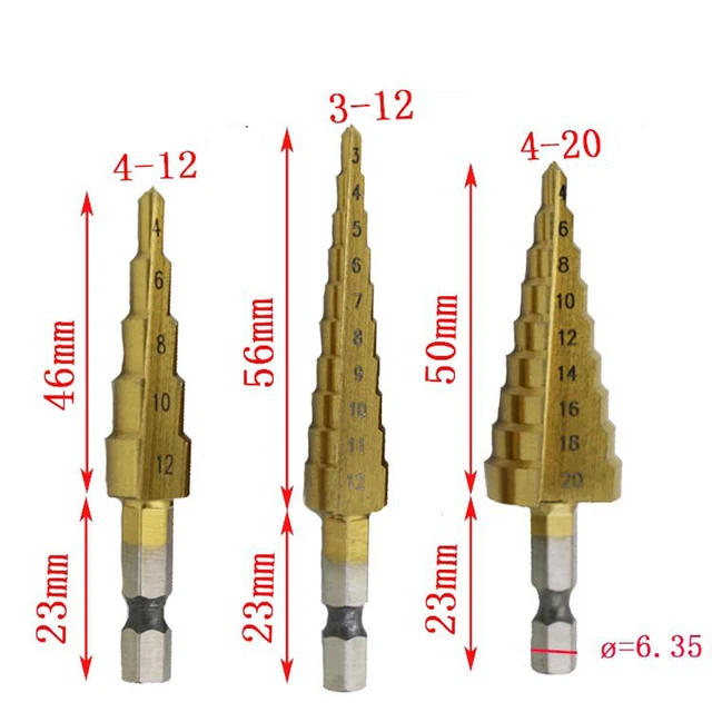 3-12mm 4-12mm 4-20mm HSS recto ranura conjunto de broca de paso de titanio recubierto de Metal de madera agujero cortador de núcleo broca 2