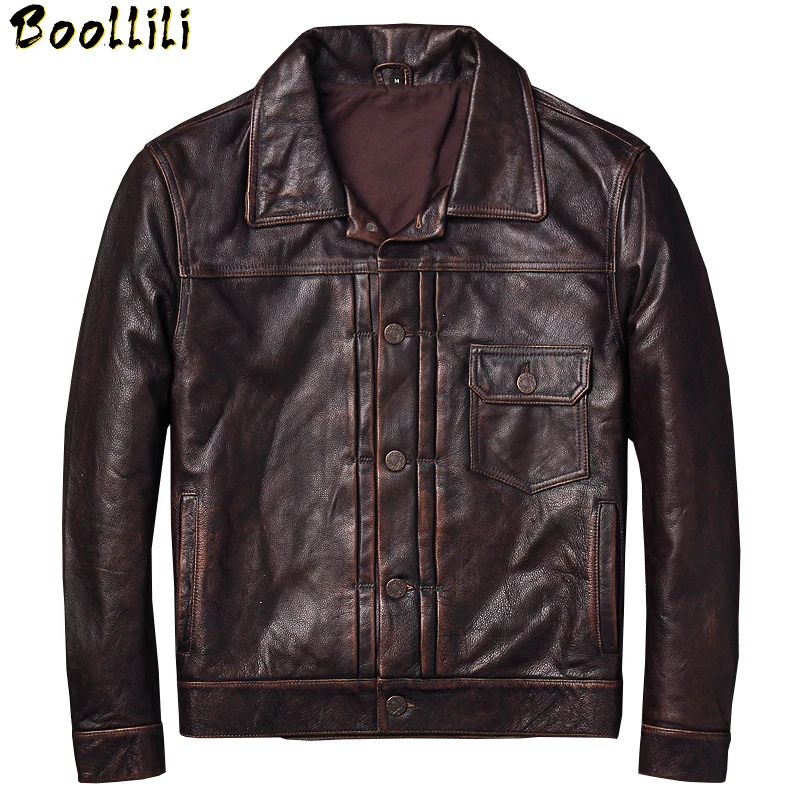

Boollili AUNSUE Leather Coats for Men material of Real Cow Leather 2020 Spring New Jacket Men Style of Moto&Biker Slim Vintage