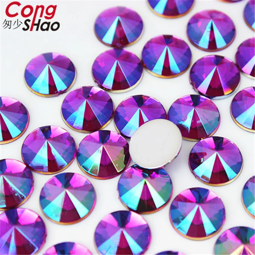 Cong Shao 100pcs 10mm Colorful Round Stones And Crystals Flatback Acrylic  Rhinestone Trim Scrapbook Wedding Dress Button ZZ70