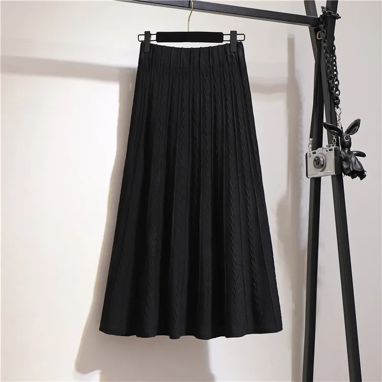 

Big Hemline Full Skirt over-the-Knee Knitted Skirt Simple Retro Hepburn Wind High-waisted Slim Fit Mid-length A- line Skirt