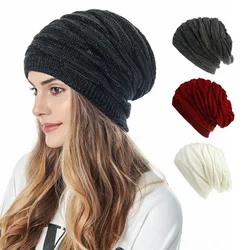 Fashion Winter Hat for Unisex Solid Color Wool Knitted Hat Women Outdoor Warm Plus Velvet Hat Beanies Cap Turban Bonnet Beanie