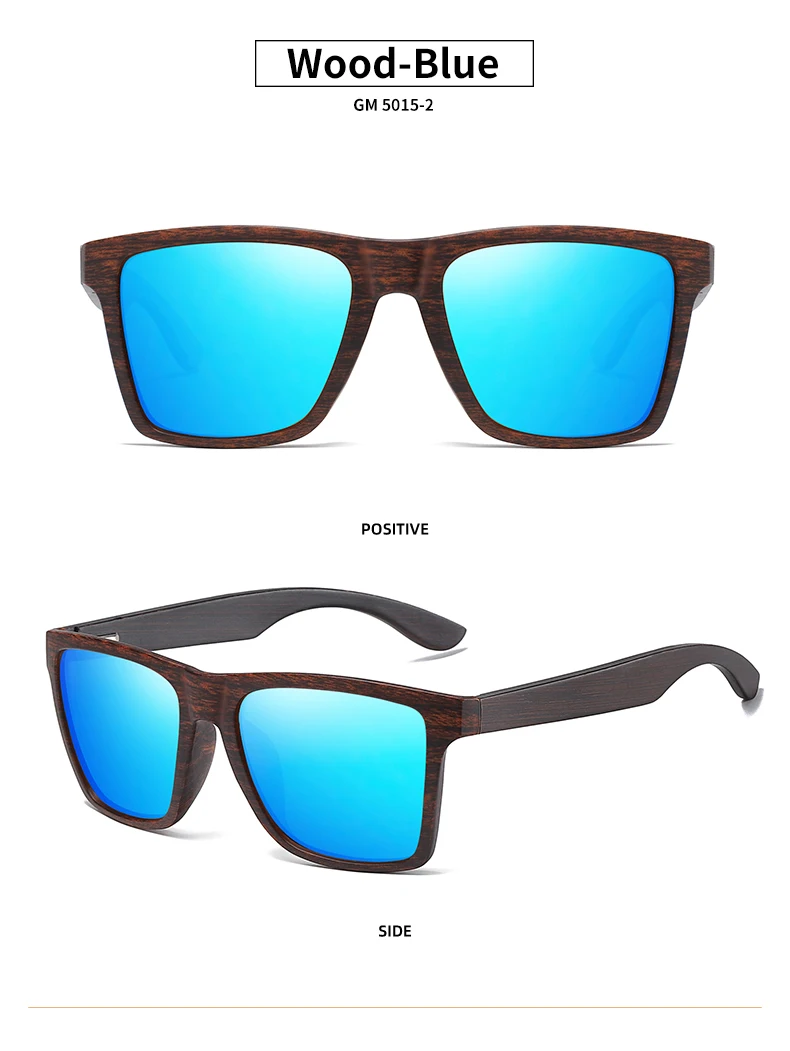 GM деревянные Солнцезащитные очки женские солнцезащитные очки мужские поляризованные Модные Плоские линзы квадратная оправа очки UV400 цветные солнцезащитные очки